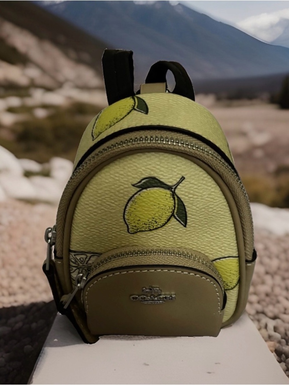 COACH Lemon Print Mini Court Backpack Bag Charm in Coated Canvas/Leather